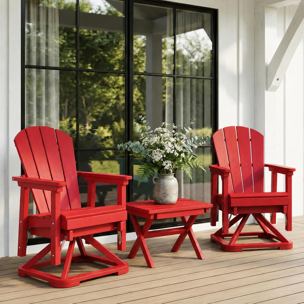 Set of 2 Adirondack Swivel Glider Chairs, All-Weather HDPE Patio Glider Set f...