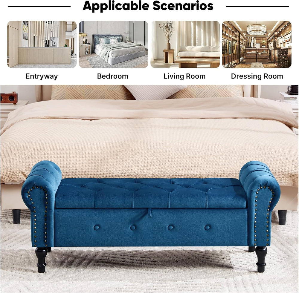 Storage Bench for Bedroom, Velvet 51" End of Bed Bench, Queen Size Bench...