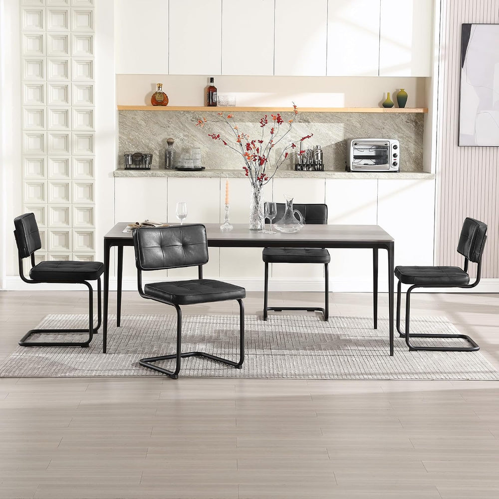 Zesthouse Industrial Metal Dining Chairs Set of 4, Upholstered Faux Leather K...