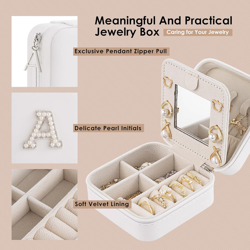 Birthday Gifts for Women - Initial Jewelry Box, Travel Case Organizer for Wife, Girlfriend, Graduation & Bridesmaid Gift