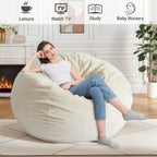 CangLong Extra Large Bean Bag Chair for Adults - 5 ft Giant Lounger, Removable Youth-Protected Cover & Locking Zipper, Round Corduroy Sofa for Living Room, Bedroom & Gaming,Beige