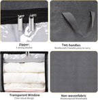 8 Pack Clothes Storage Bags with Zipper, 45L Foldable Blanket Storage Bag with Clear Window Sturdy Handles for Closet, Dorm, Pillows, Bedding, Sheet, Comforter, Gray