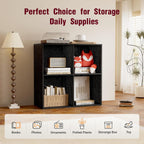 Book Shelf, Wooden Cube Storage Organizer with 11" Open Cubes, Stackable Modular Bookcase for Room Divider Storage, 2 Tier Bookshelf for Living Room, Bedroom, Office (Black, 4-Cube)