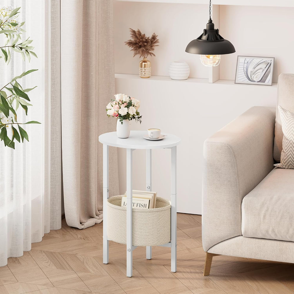 Vagusicc Round Side Table End Table with Storage Basket, Small Side Table Rou...