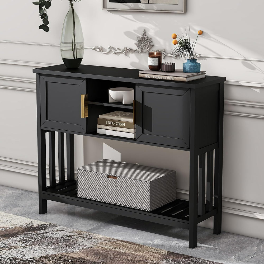 Entryway Table, Console Table, Sofa Table with 2-Door and Shelf, Black | Entr...