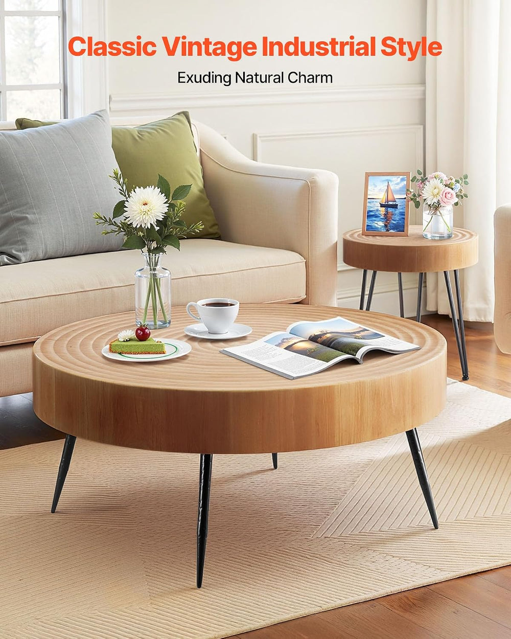VEVOR 2 Pieces Round Coffee Tables Sets, 31.3 in Industrial Living Room Table...