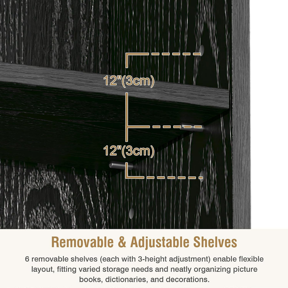 VECELO Curved Top Narrow Tall Bookshelf, 6 Adjustable Movable Shelves, Wood S...