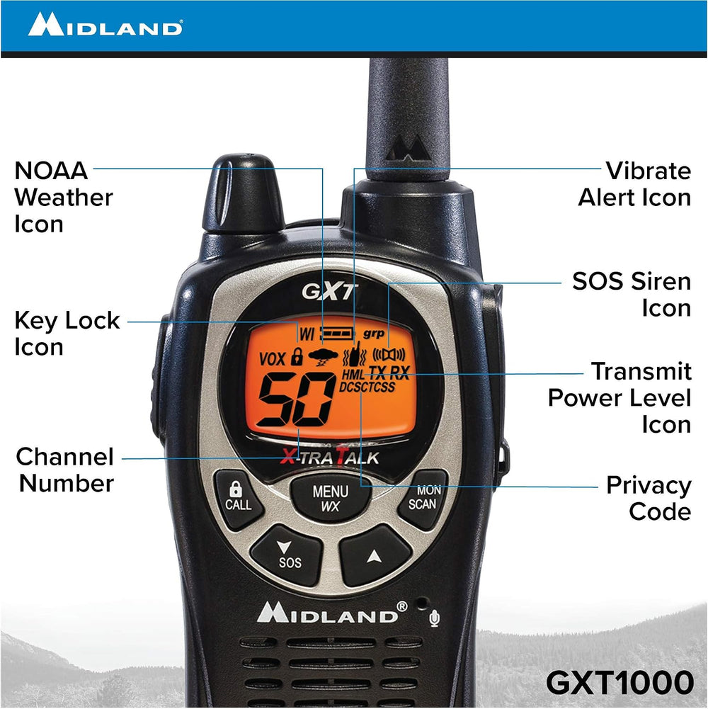Midland GXT1000VP4 50 Channel GMRS Two-Way Radio - Up to 36 Mile Range Walkie...