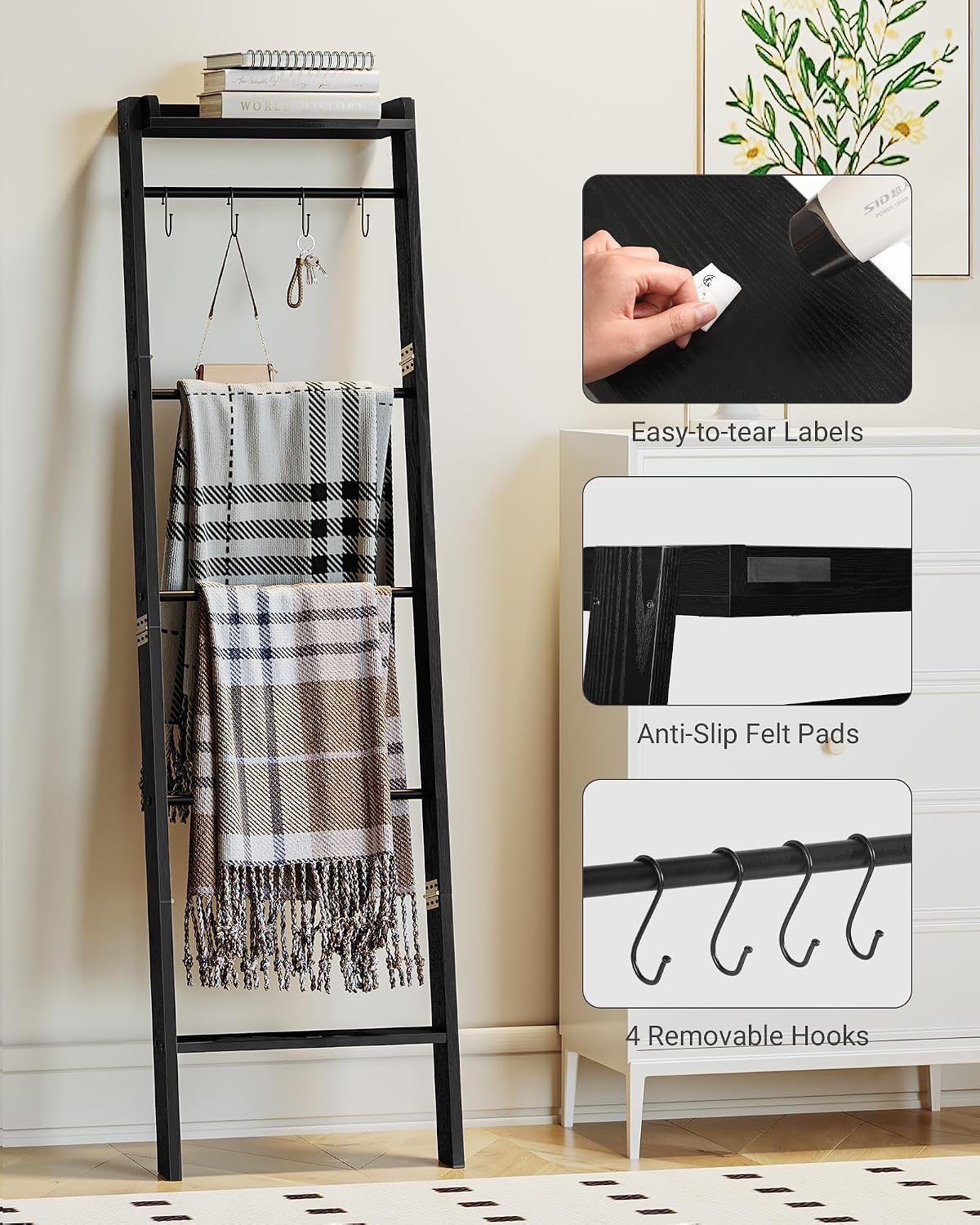 Hzuaneri Blanket Ladder Shelf for Living Room BR02104BBR35804B