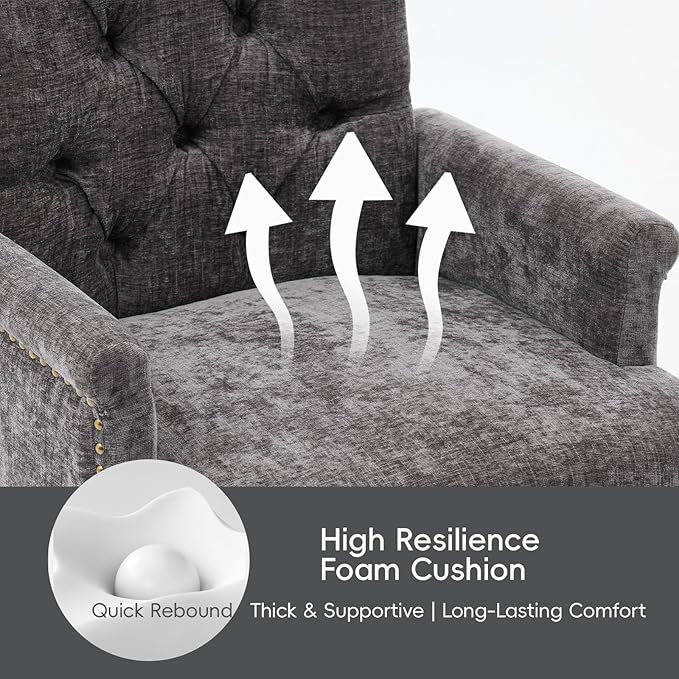 Upholstered Tufted Chenille Dining Chairs with Arms & Nailhead Trim – Sol...