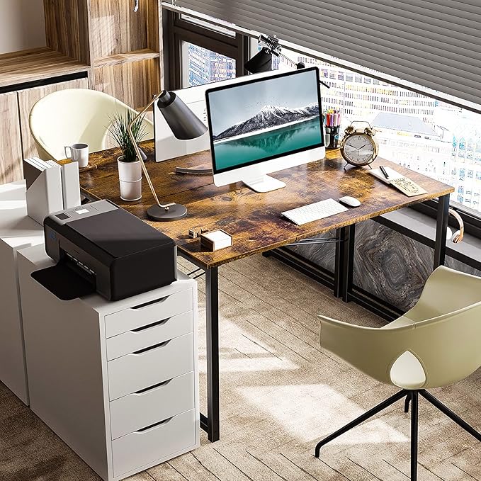 ODK 40 Inches Computer Desk for Home Office, Office Table for Small Spaces, Writing Desk with Headphone Hooks, Rustic Brown