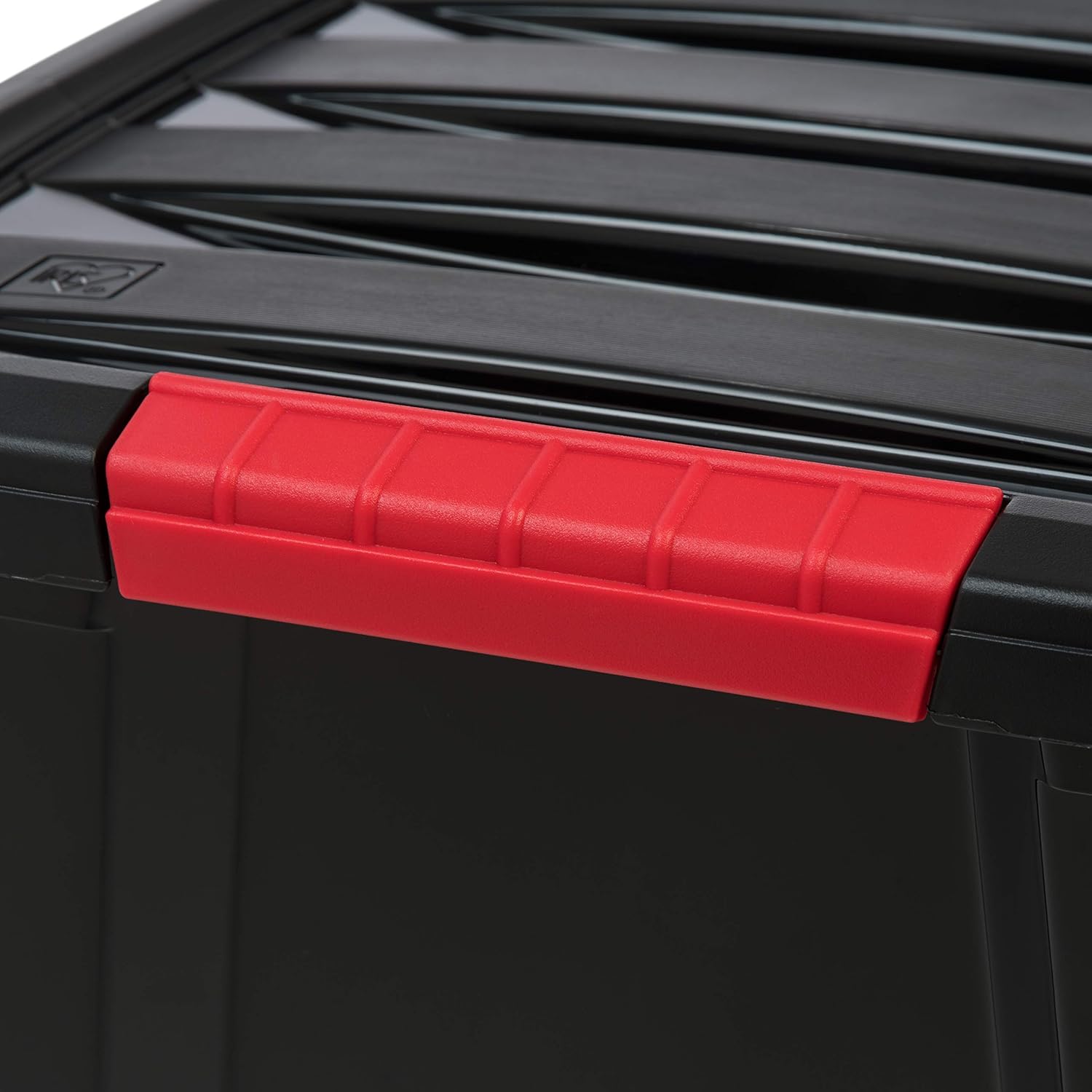 IRIS USA 30 L (32 QT) Plastic Storage Box with Lid and Latches - 4 Pack - BPA-Free, Garage Organizing Solution, Durable Nestable Stackable Containers, Secure Pull Handle - Black