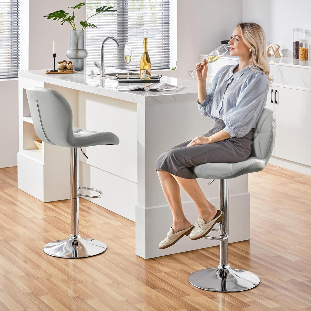 Yaheetech Bar Stools Set of 4 Adjustable Height Swivel Barstools Light Gray