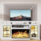MXV 80'' Fireplace TV Stand, Farmhouse Entertainment Center with 3 Sided Glass TV Stand, Modern Media Console Table with Storage Drawers & Cabinets with LED Flame and Lights for Living Room, White