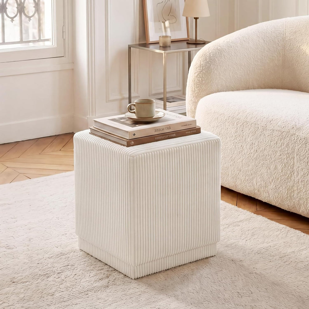 Homebeez Modern Square Ottoman, Vertical Channel Tufted Foot Stool Ottoman, C...