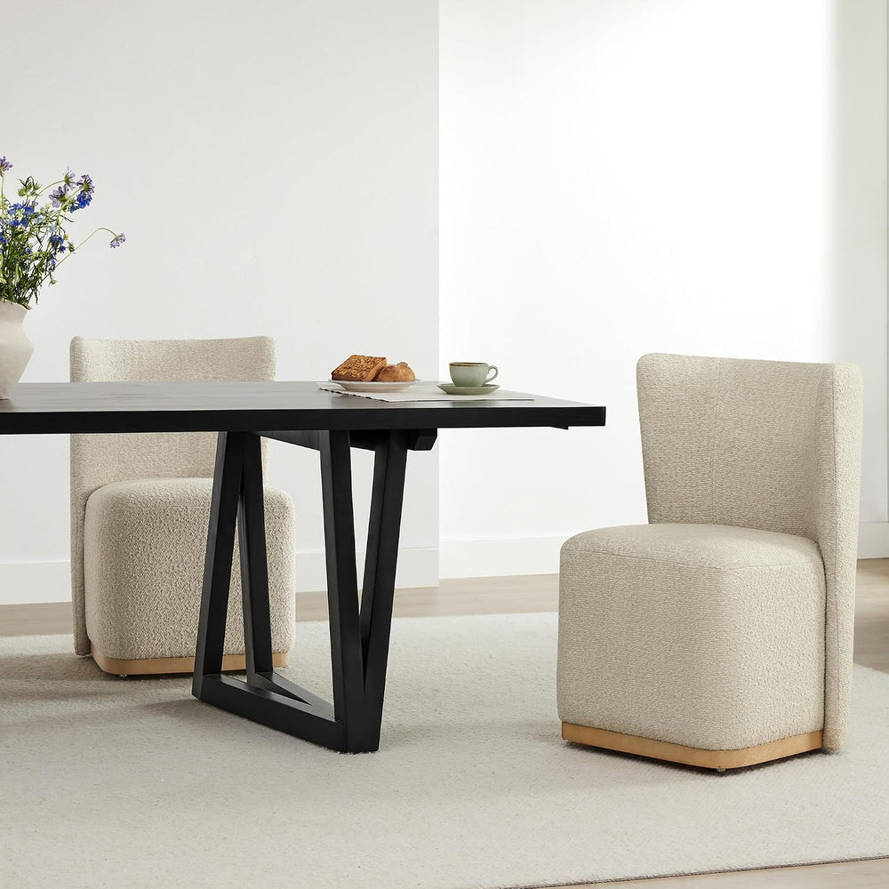 CHITA Upholstered Rolling Dining Chair with Casters Set of 4, Oatmeal | FSC C...