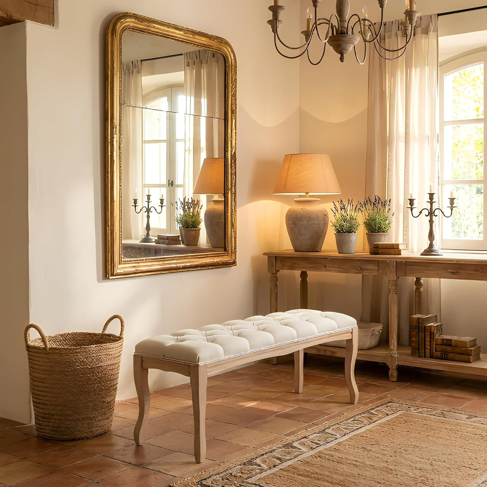 GDFStudio 43.3" French Country Bedroom Bench, Tufted Upholstered End of ...