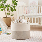 KAKAMAY Large Blanket Basket (18"x18"x16"), Woven Baby Laundry Hamper for Storage, Cotton Rope Basket for Nursery, Laundry, Living Room, Pillows, Baby Toy Chest with Handles (Black Stripes)
