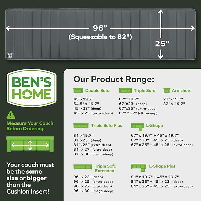 BEN'SHOME® Extra Large Couch Cushion Support for fix Sagging Seats - Heavy Duty Solid .5" Wood Sofa Support Board | 82"-96" x 25" Under Cushion Insert | Non-Slip | 400 LB Capacity