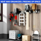 Garden Tool Organizer Wall Mount, 48inch Heavy Duty Garden Tool organizer Storage System, Easy Install With 7 Adjustable Hooks, For Garage, Basement, Shed, Workshop(Black)