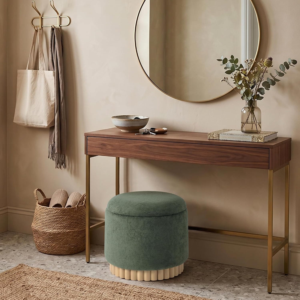 Get Set Style Round Ottoman with Wooden Base, Storage Vanity Stool for Makeup...