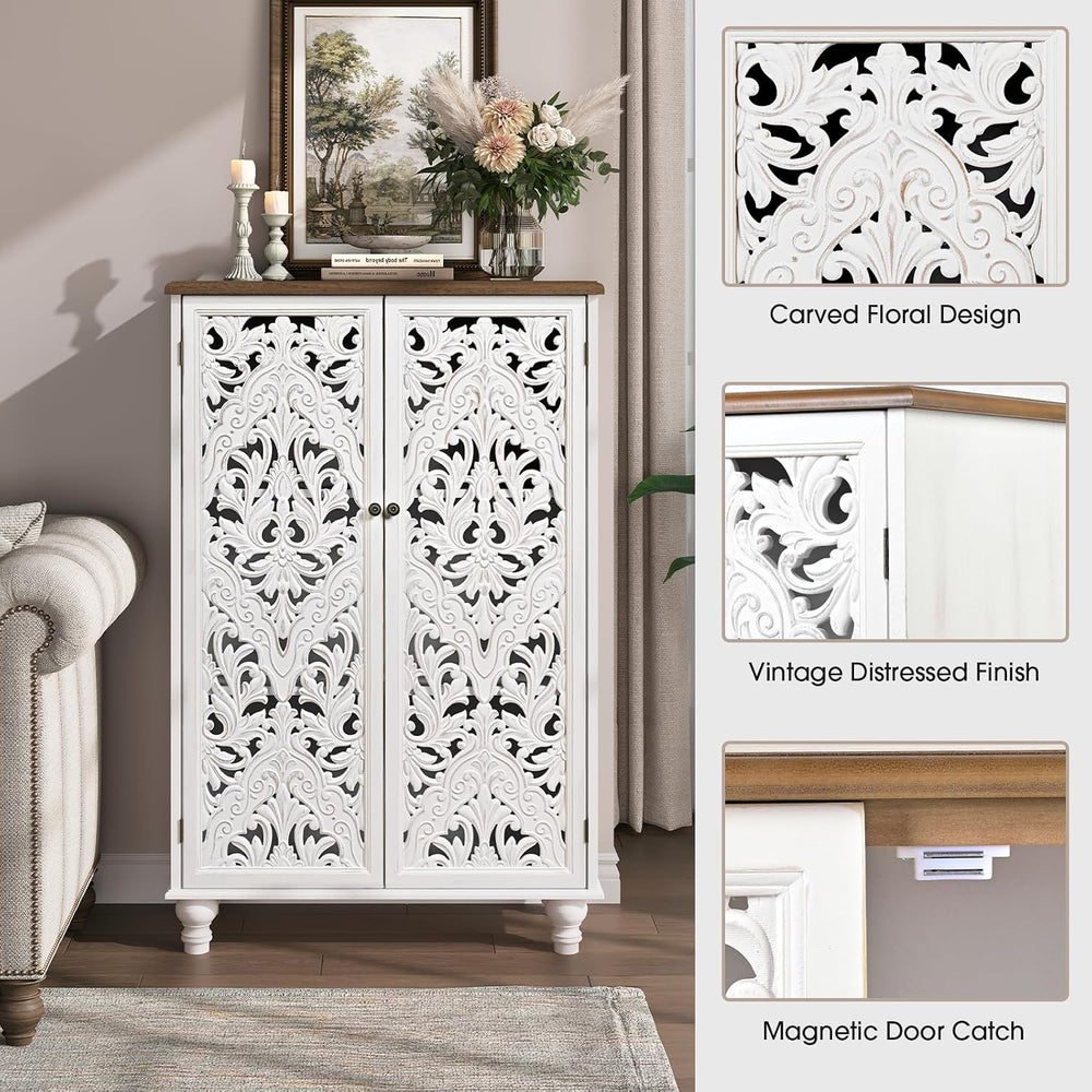 Accent Cabinet with Doors, 47" Tall Buffet Cabinet with Solid Wood Legs,...