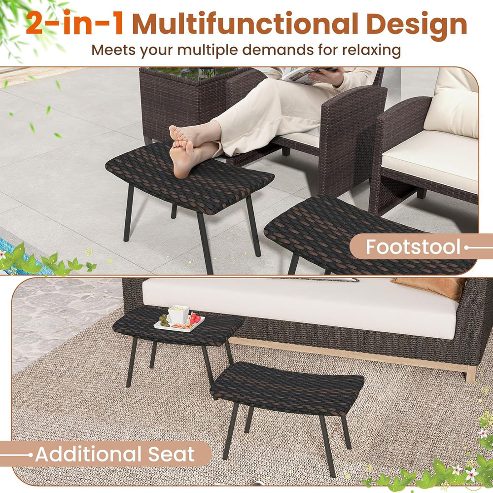 Tangkula Set of 2 Patio Ottomans, Multipurpose Rattan Ottomans w/Padded Quick...