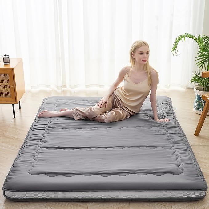 Japanese Floor Mattress, 4" Japanese Futon Mattress, Foldable & Portable Shiki Futon (shikibuton), Roll Up Thicken Sleeping Tatami Mat Sleeping Pad for Camping (Grey, 54 x 80)