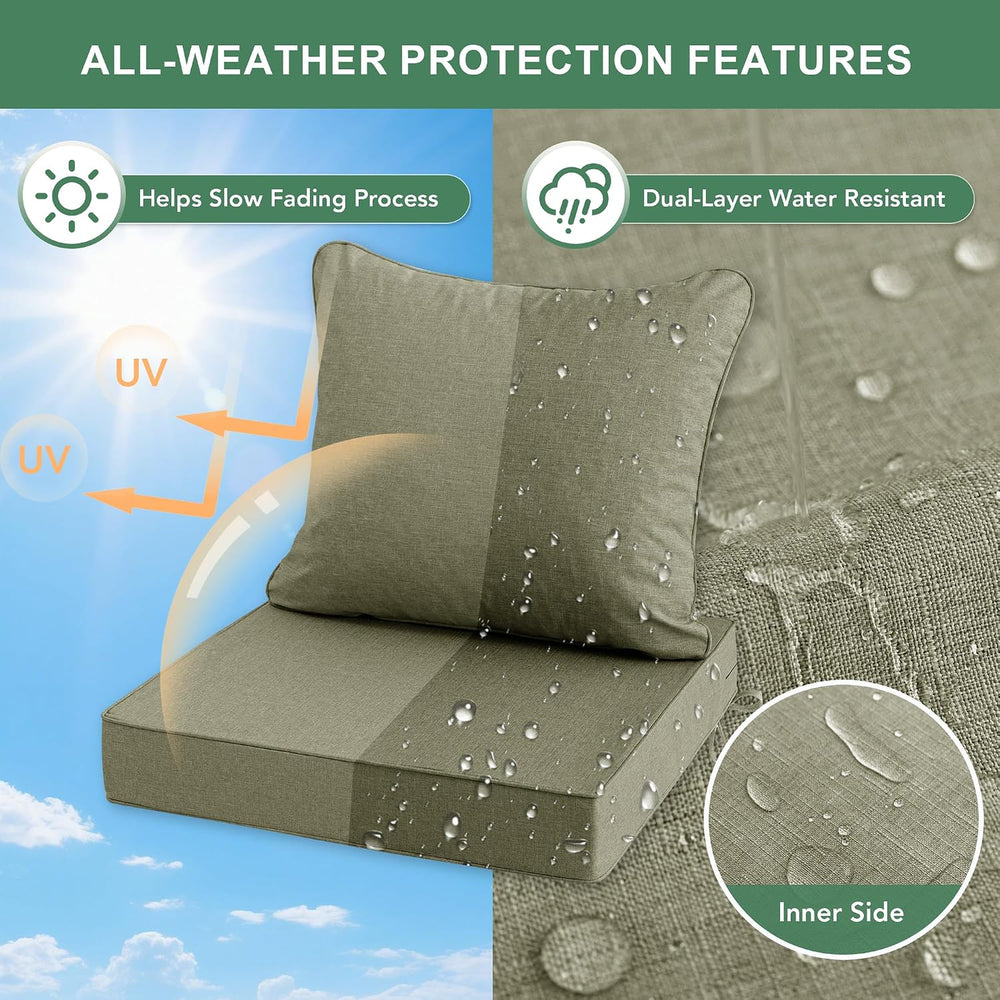 Summsun Water Resistant Outdoor Chair Cushions, Faux Linen Backrest and Deep ...