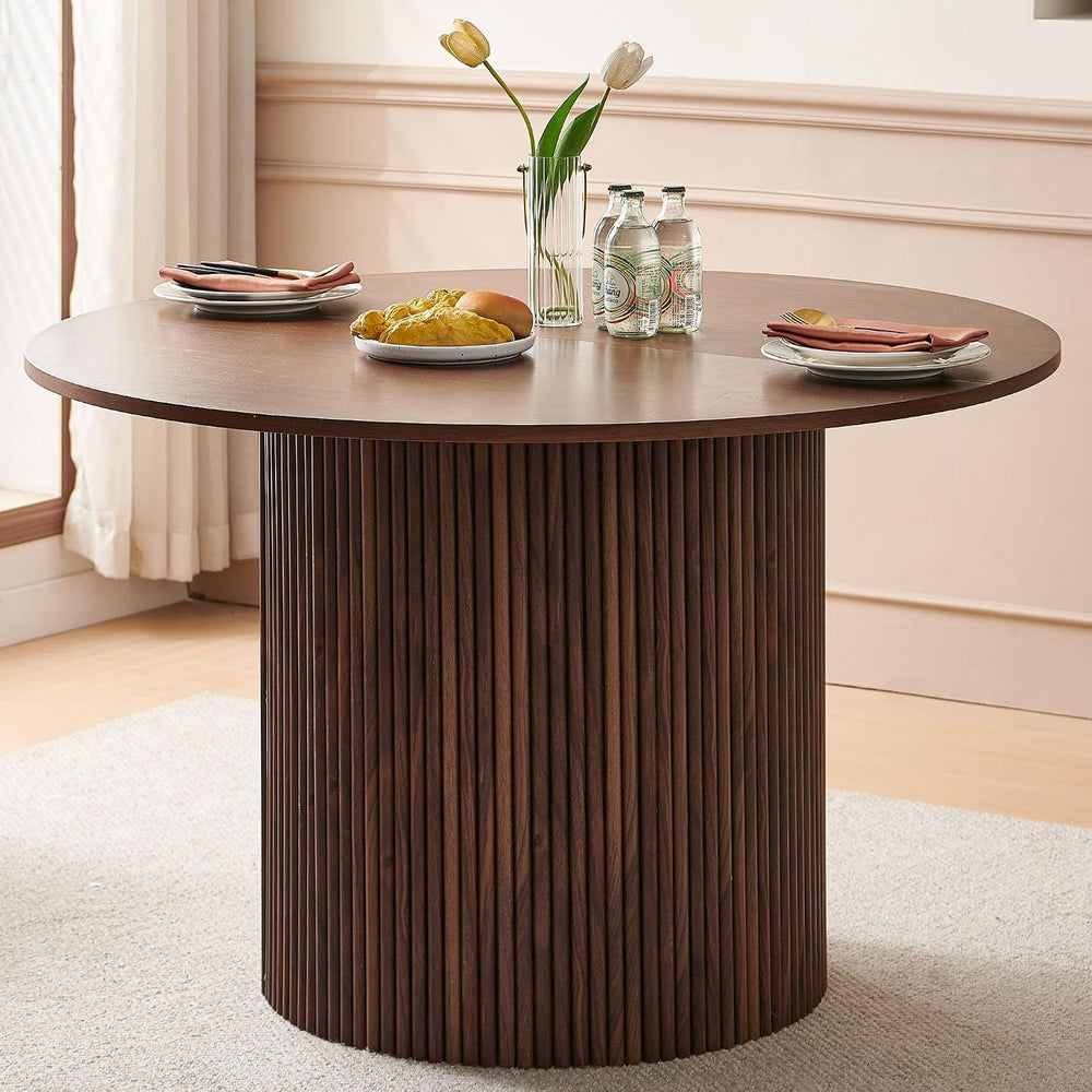 Homedot 47" Round Kitchen Dining Table Walnut for 4 with Veneer Tabletop...