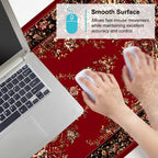 Red Vintage Persian Rug Mouse Pad – Large Extended Desk Mat 35.43 x 15.75 in – Oriental Carpet Design, Non-Slip Rubber Base, Waterproof Surface, Keyboard & Mouse Pad for Office, Gaming, Home
