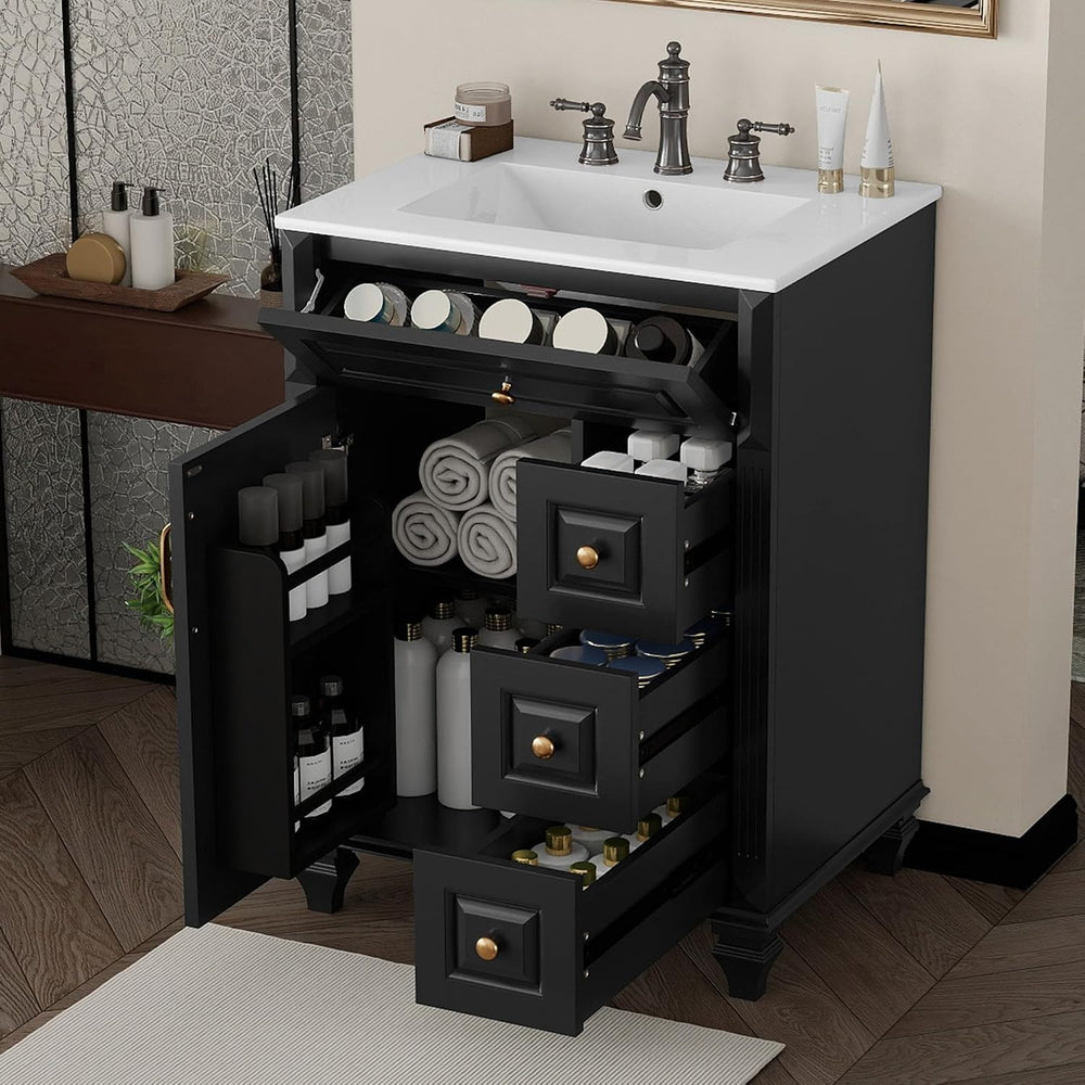 JIVOIT 24 Inch Bathroom Vanity with Ceramic Sink Top, Solid Wood & MDF Va...