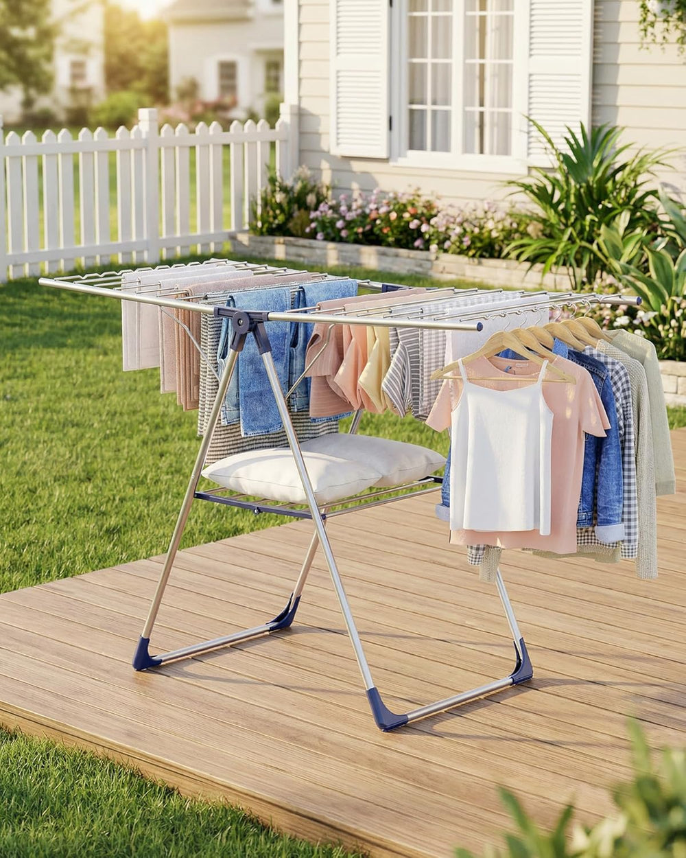 Sakugi Clothes Drying Rack with Height-Adjustable Wings, Metal Foldable Laund...