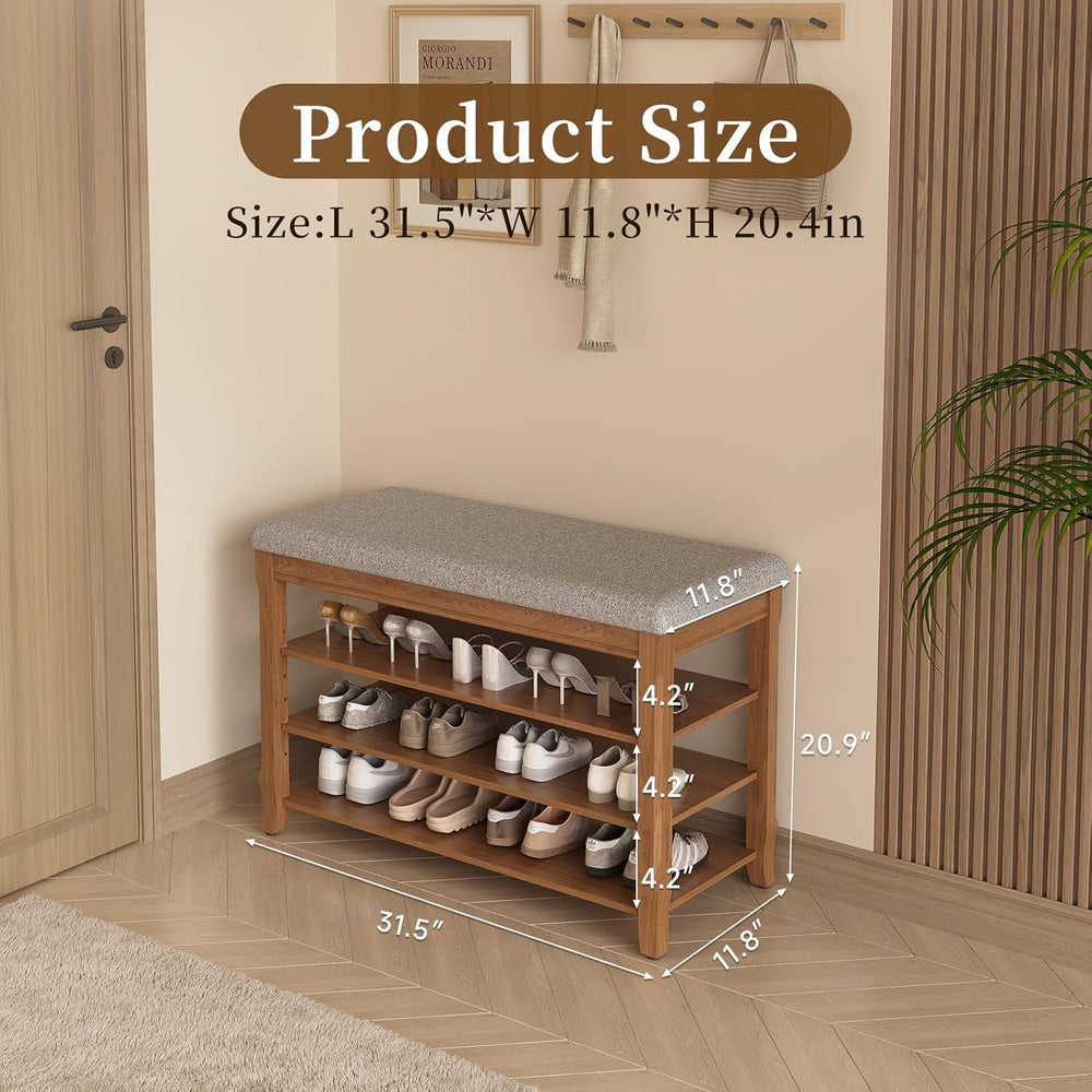 Solid Wood Shoe Bench with Storage, Flip-Top Soft-Close Lid, Adjustable Shelv...