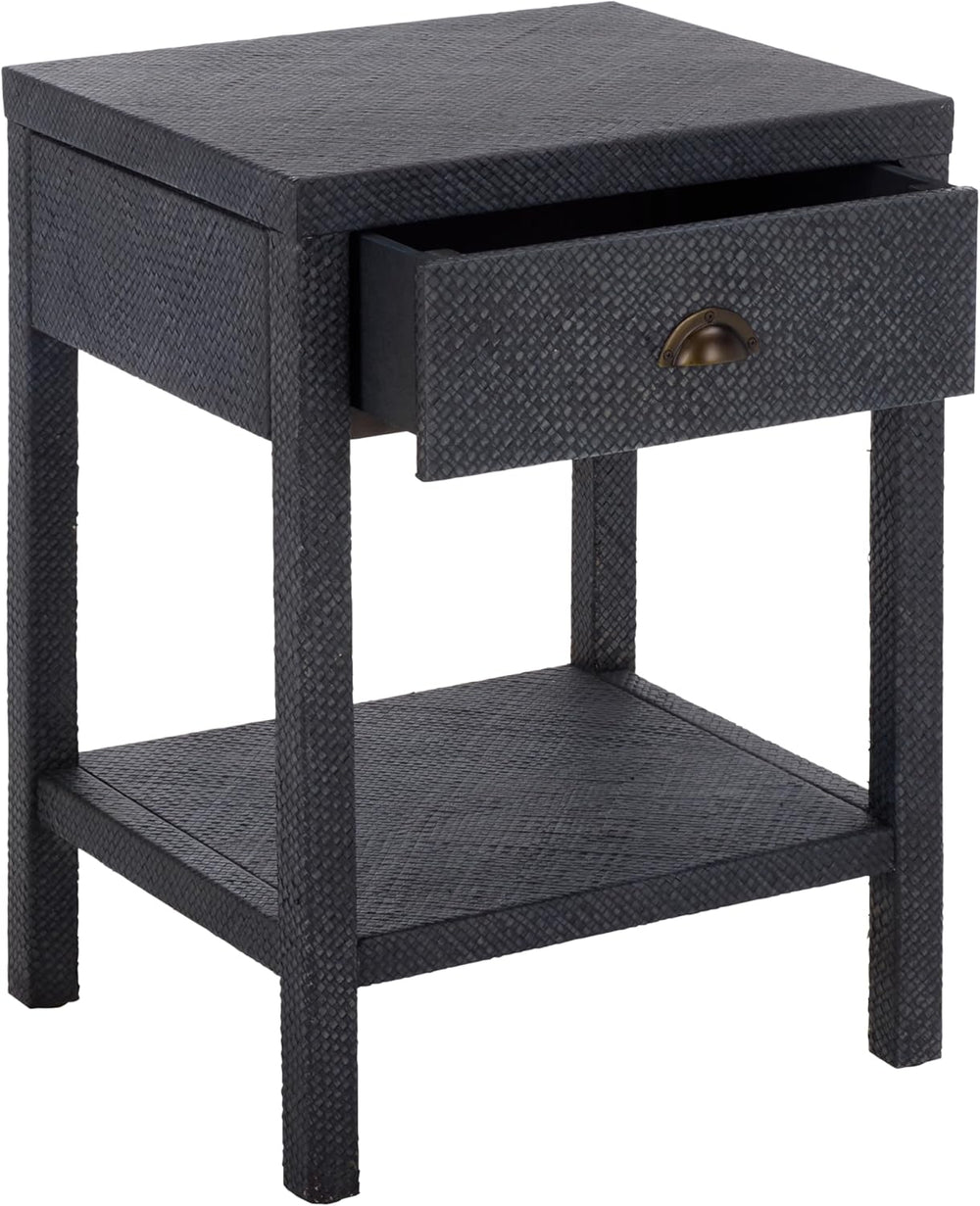 SAFAVIEH Home Collection – Epke Navy 1-Drawer 1-Shelf Accent Table, Woven Raf...