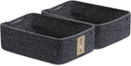 Large Shallow Organizing Baskets 15x11x5.1 Inches - Rope Woven Storage Bins for Bathroom, Shelves, Cube Closet, Mixed Black 2 Packs