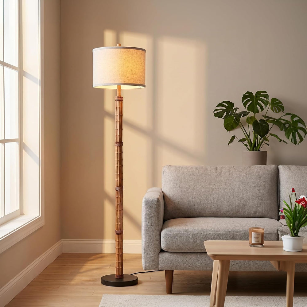 AIEAMPDO 63'' Rustic Floor Lamp for Living Room with Resin Faux Bambo...