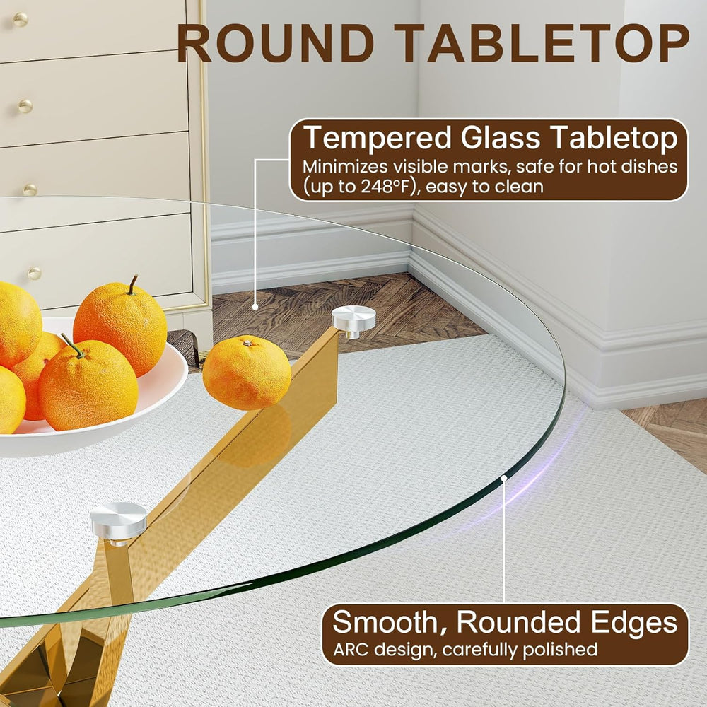 Zevemomo 35.5" Glass Dining Table for 4, Round Coffee Table with Tempere...