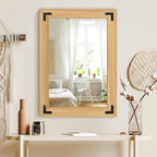 Bathroom Mirror for Wall with Wooden Frame, 20"x28" Solid Wood Vanity Mirror for Farmhouse, Bathroom, Bedroom, Vertical or Horizontal Hanging(Natural)