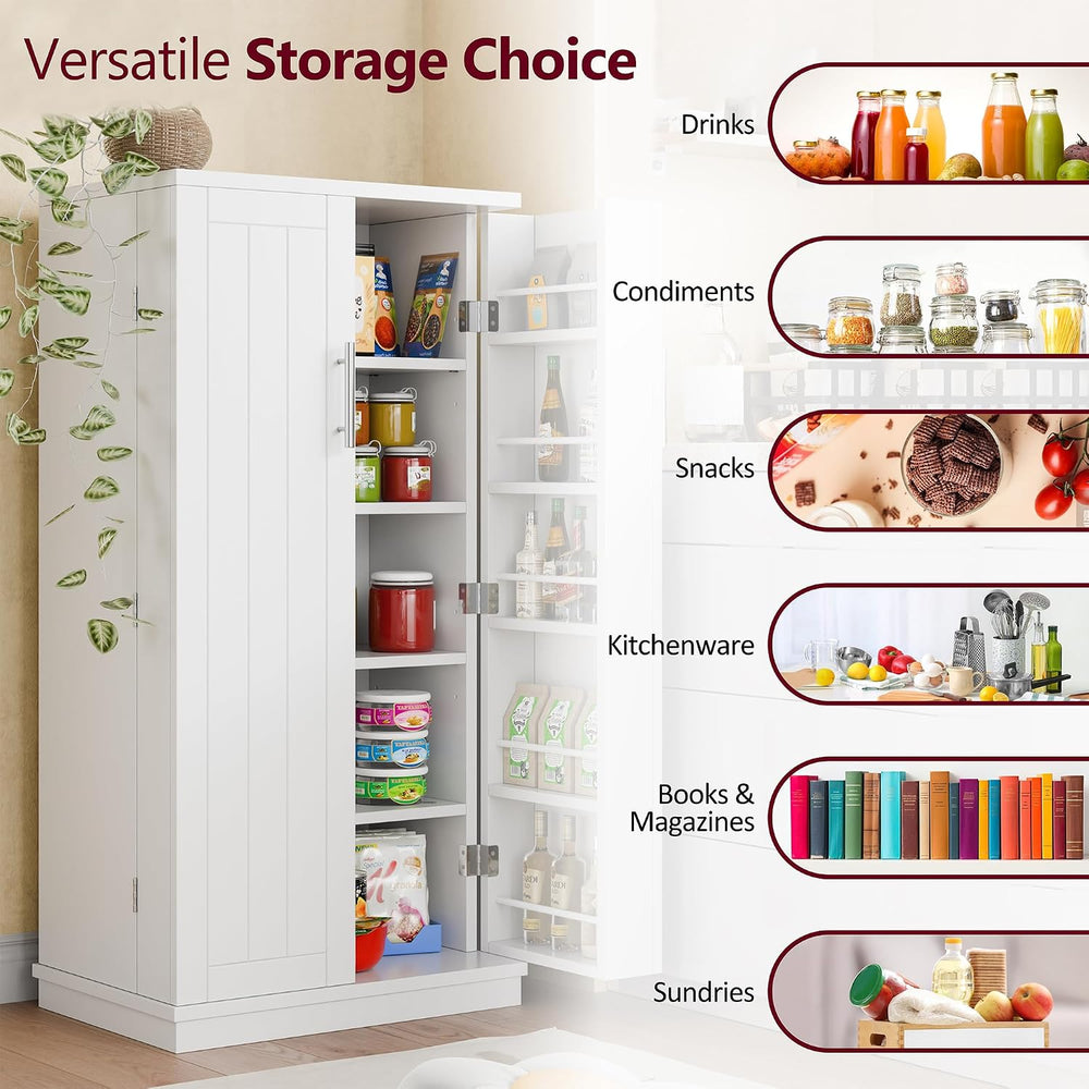 SUNLEI 47" Kitchen Pantry Storage Cabinet, Modern Freestanding Pantry St...