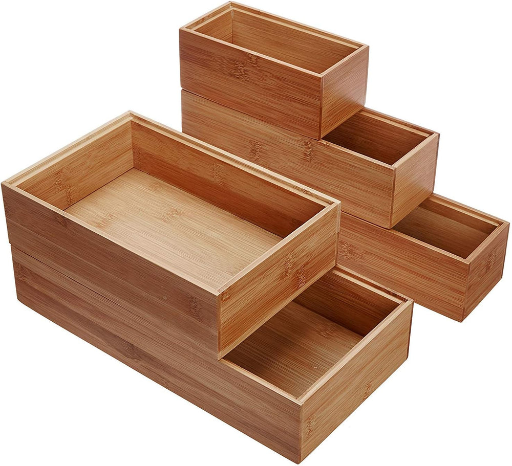 Lipper International 88005 Bamboo Wood Drawer Organizer Boxes, Assorted Sizes...