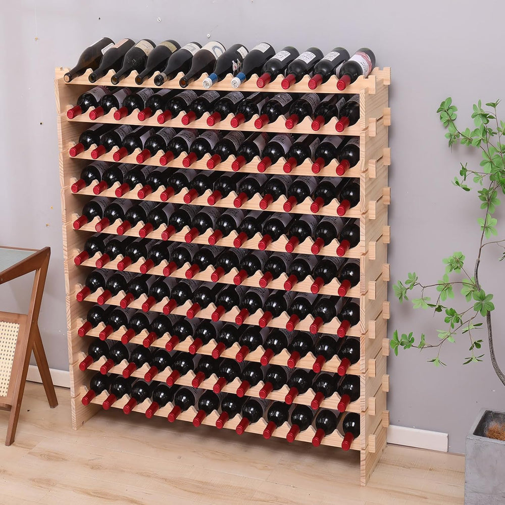 Wood Stackable Storage Modular Wine Rack Cabinet 144 Bottle freestanding Floo...
