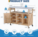 Outdoor Grill Cart with Storage Cabinet, Wood Outdoor Kitchen Island on Wheels, Grill Cart Table with Stainless Steel Table Top, Spice Rack, Towel Rack & Lockable Wheels for Kitchen,BBQ, Natural