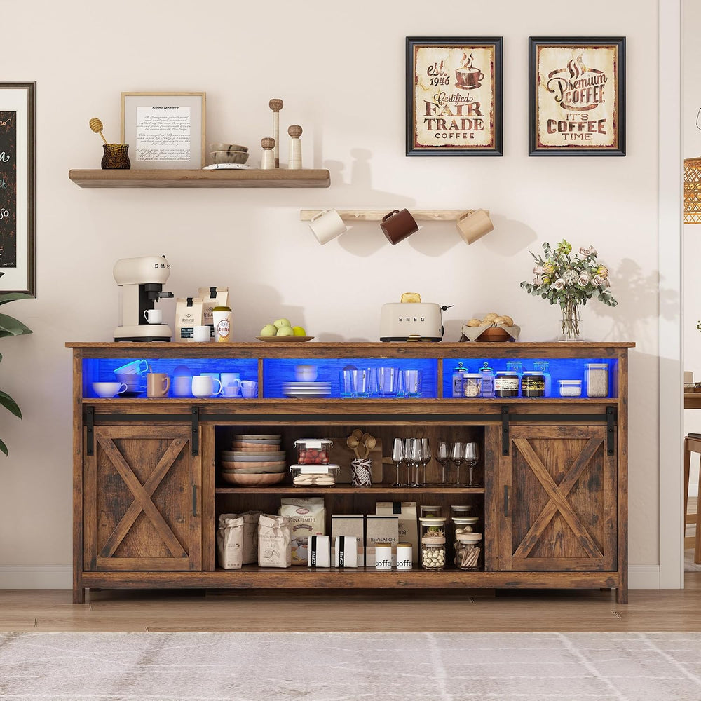 57" LED Farmhouse TV Stand for 65/60/55 Inch TVs,Tall Entertainment Cent...