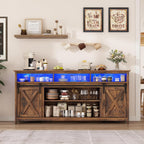 57" LED Farmhouse TV Stand for 65/60/55 Inch TVs,Tall Entertainment Center Storage Cabinets w/Power Outlets and Sliding Barn Door,Rustic TV Stands for Living Room,Media Console Cabinet (Brown)