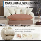 Oversized Fluffy Chenille Lounge Sofa - Extra Deep Seat Cozy Reading Circle Couch for Living Room | Indoor Lounge & Oversized Round Accent Design (Beige)