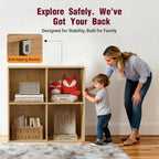 Book Shelf, Wooden Cube Storage Organizer with 11" Open Cubes, Stackable Modular Bookcase for Room Divider Storage, 2 Tier Bookshelf for Living Room, Bedroom, Office (Oak, 4-Cube)