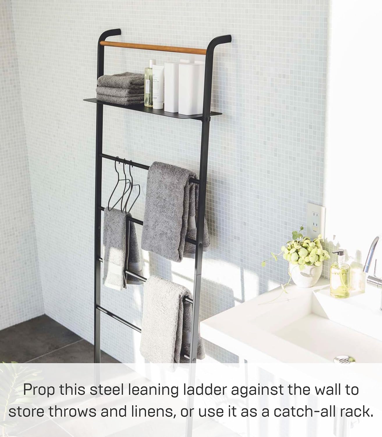 Yamazaki Home Leaning Ladder with Shelf, Space Saving