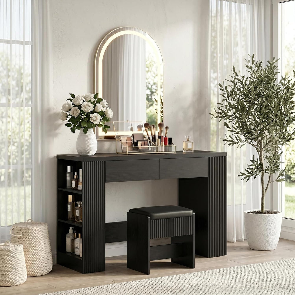 Vabches Fluted Vanity Desk Without Mirror, 47.24" Dressing Table, Black ...