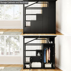 Merax Queen Size Metal Loft Bed with Wardrobe & Storage Staircase, 4-Tier Shelves, Full-Length Guardrails, 400 lbs Capacity, No Box Spring Needed Easy Assembly for Bedroom, Black